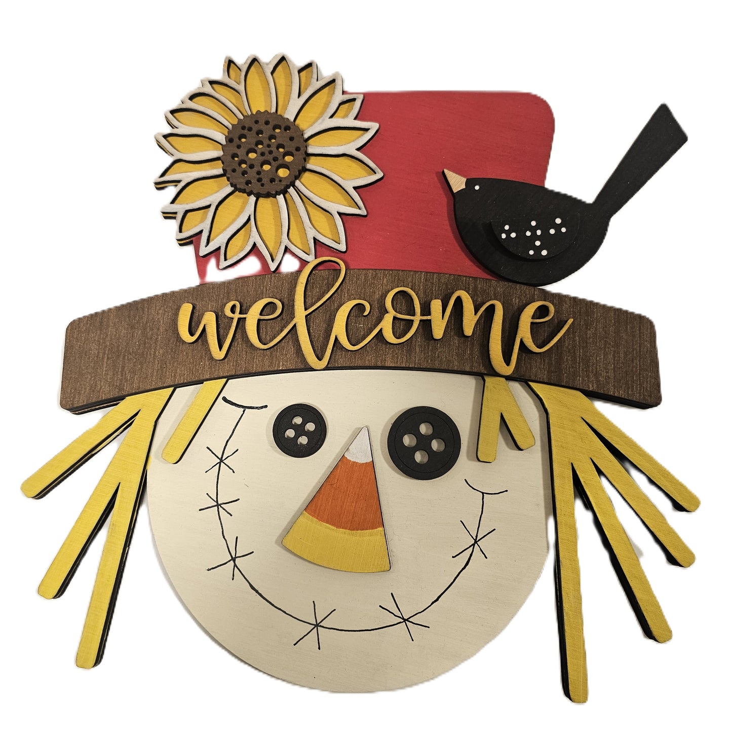 Rustic Scarecrow "Welcome" Sign – Fall Harvest Décor