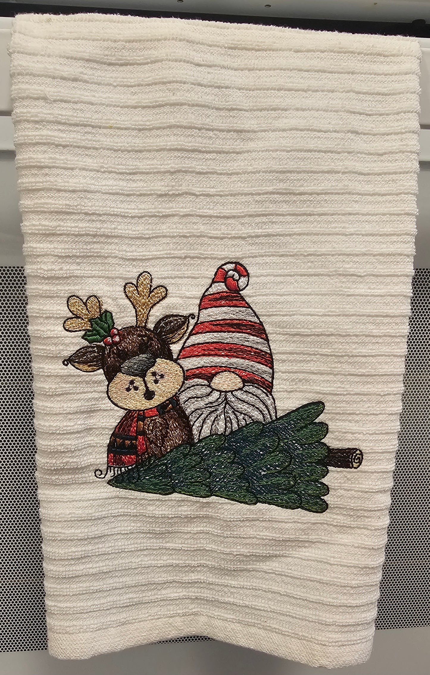 Festive Reindeer & Gnome Embroidered Holiday Towel