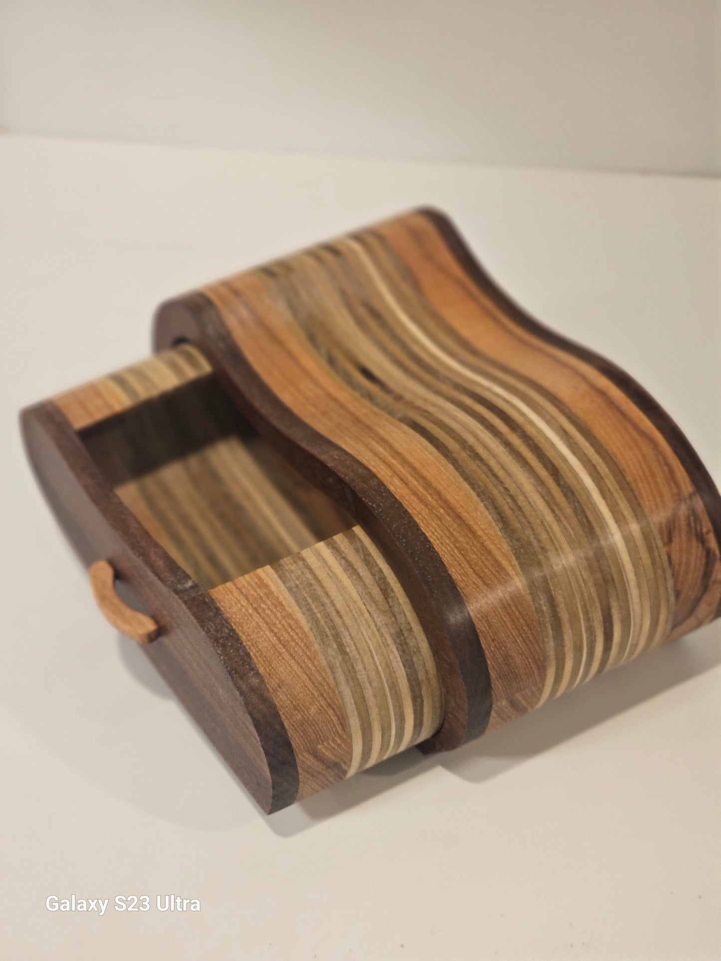 Handcrafted Wooden Keepsake Box – Curved Wave Design