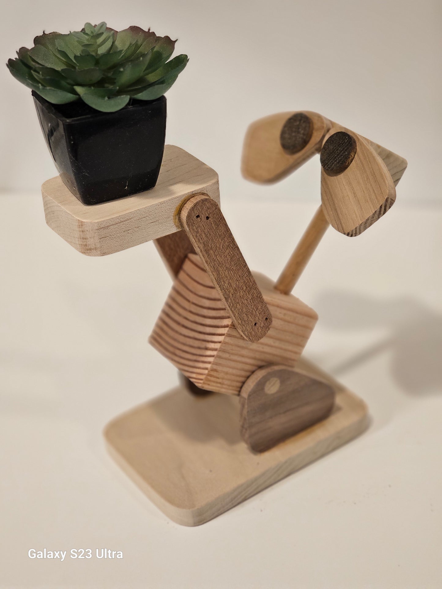 Handcrafted Wooden Robot Succulent Holder
