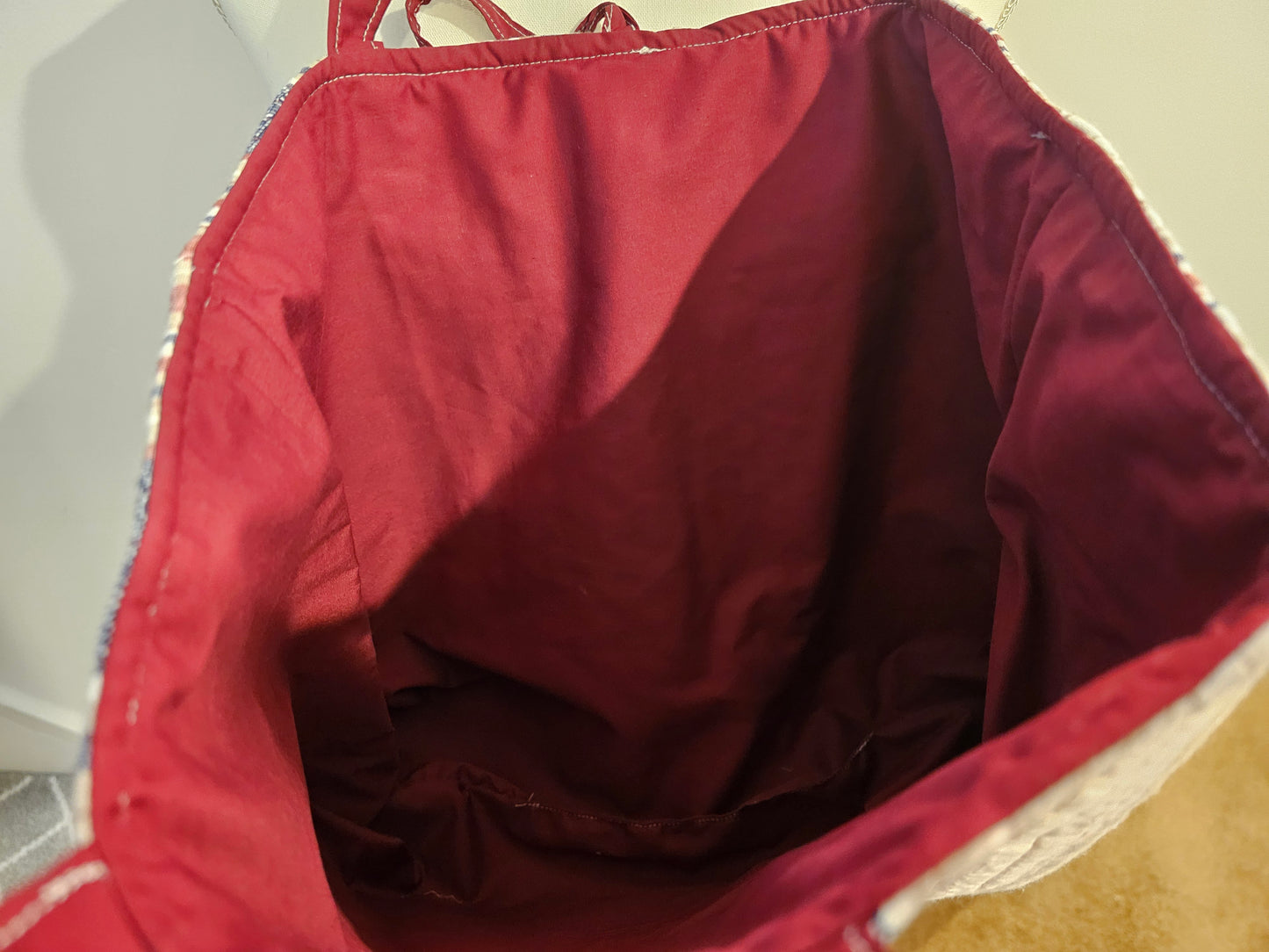 Repurposed Quilt Tote Bag – Large Striped Carryall