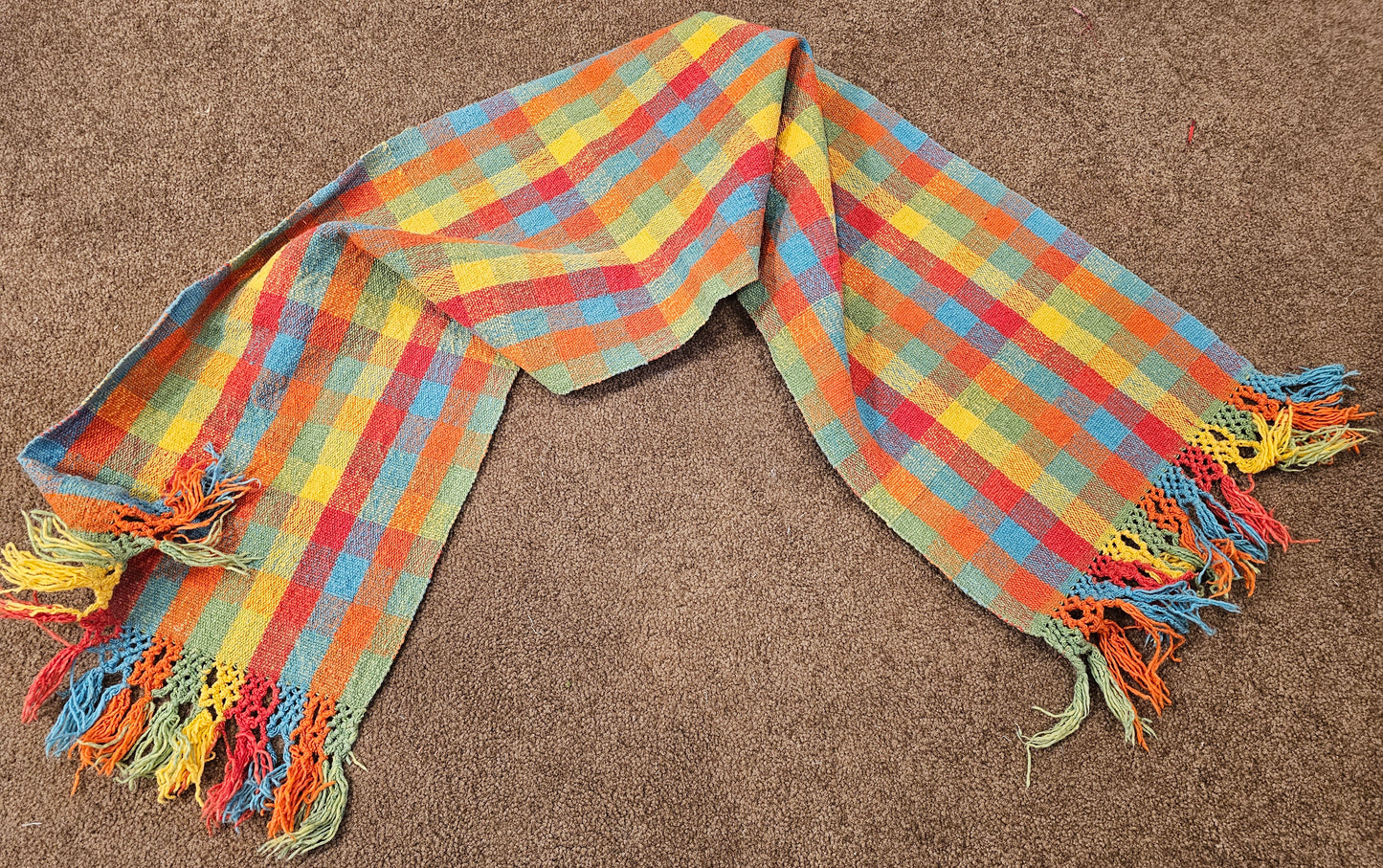 Repurposed Woven Tote Bag – Colorful Boho Fringe Shoulder Bag