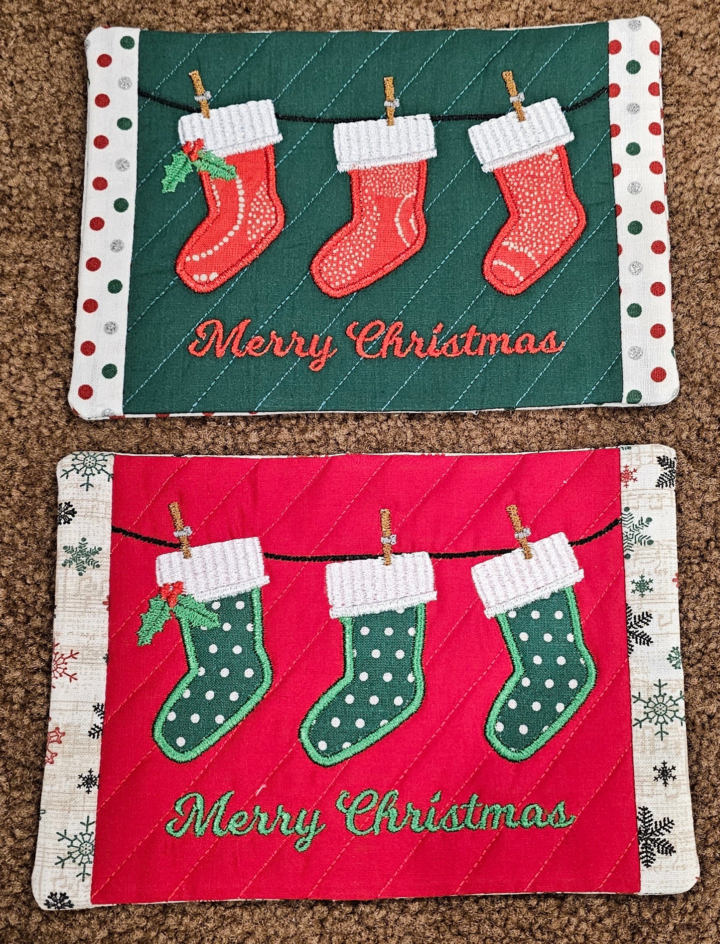 Christmas Stocking Mug Rug – Festive Holiday Coaster Mat