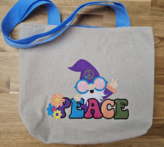 Peace Gnome Embroidered Tote Bag