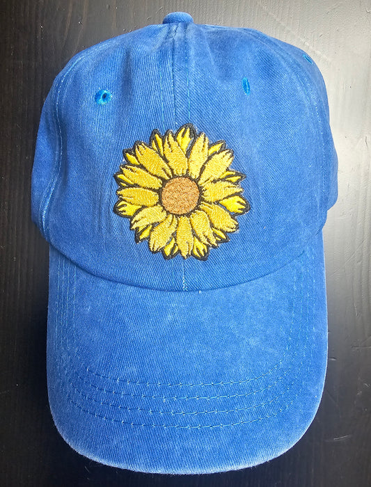 Blue Denim Sunflower Embroidered Cap