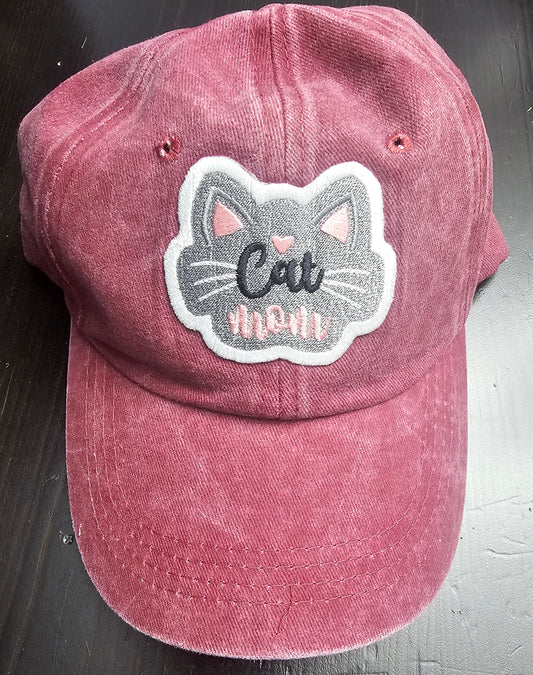 Vintage-Wash “Cat Meow” Embroidered Cap