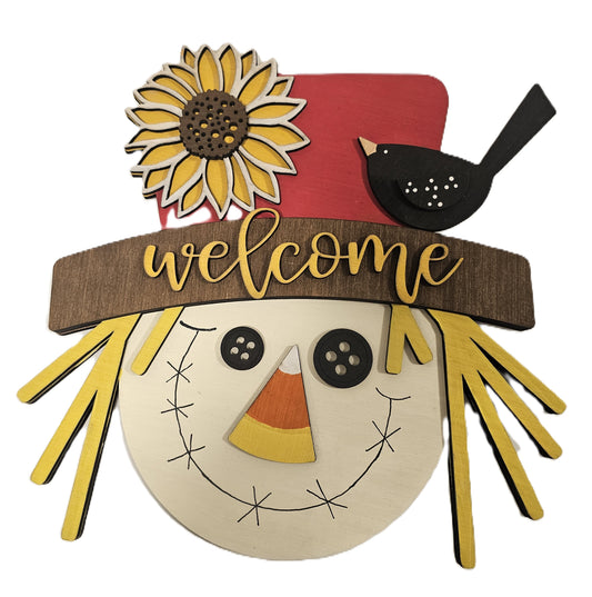 Rustic Scarecrow "Welcome" Sign – Fall Harvest Décor