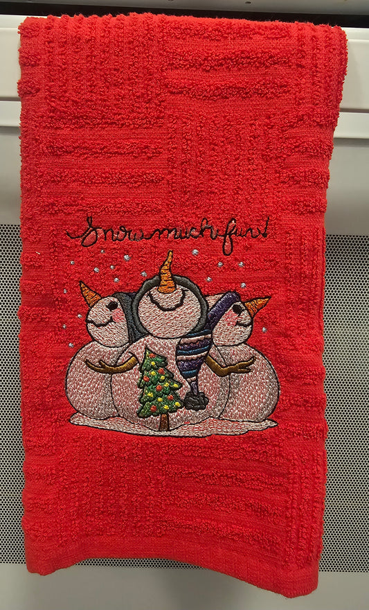 Holiday Snowman Embroidered Hand Towel – “Snow Much Fun!”