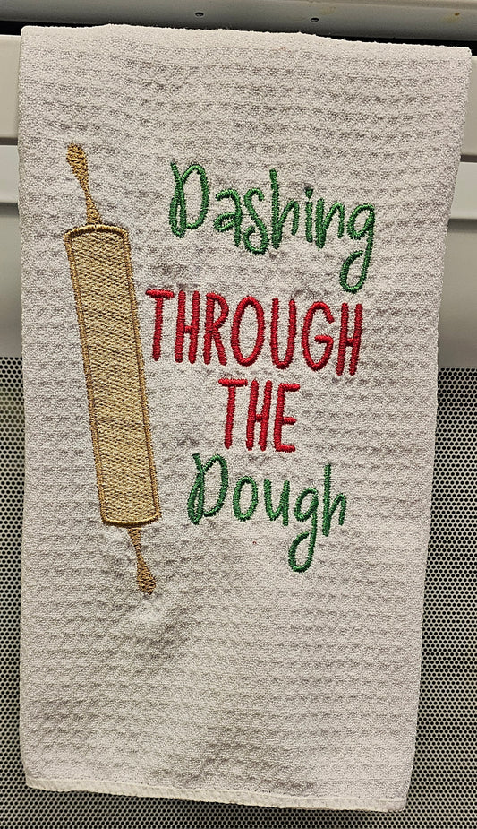 "Dashing Through the Dough" Embroidered Kitchen Towel