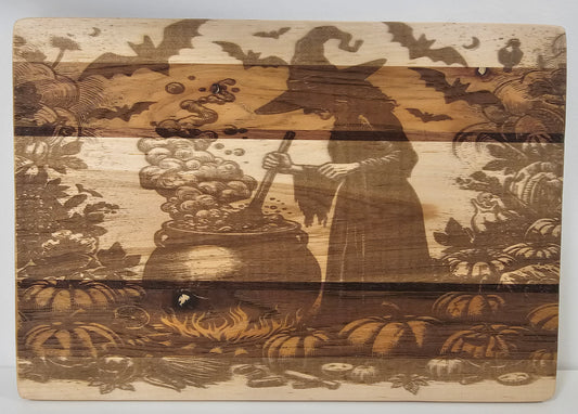 Halloween Witch Cauldron Wooden Cutting Board