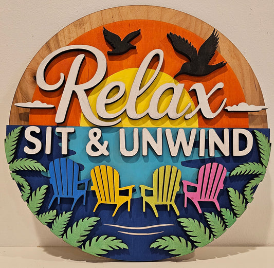 🌴 “Relax, Sit &amp; Unwind” Beach-Themed Wooden Sign 🏖️