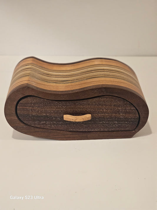 Handcrafted Wooden Keepsake Box – Curved Wave Design