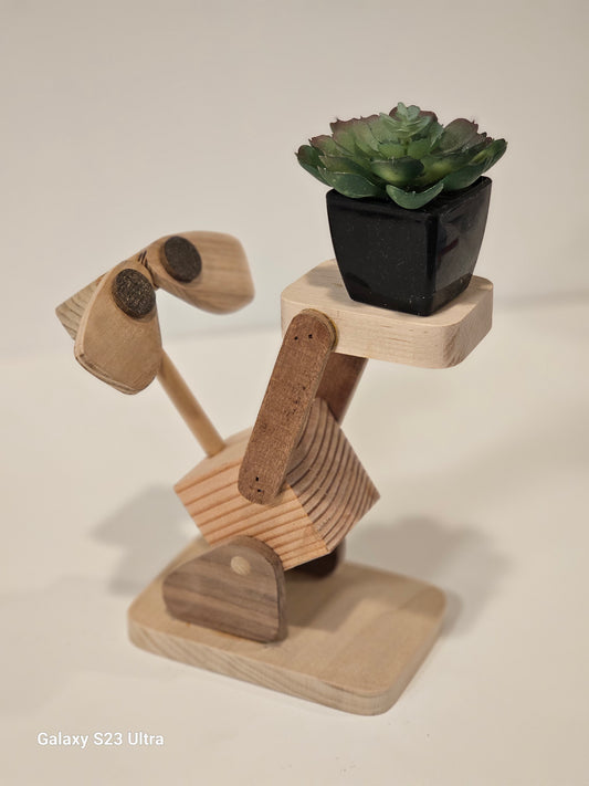 Handcrafted Wooden Robot Succulent Holder