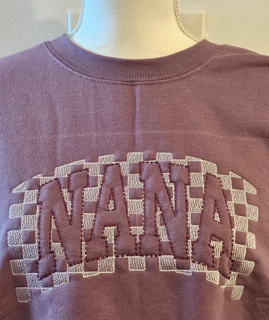 NANA Embroidered Sweatshirt – Cozy Checker Patchwork Design