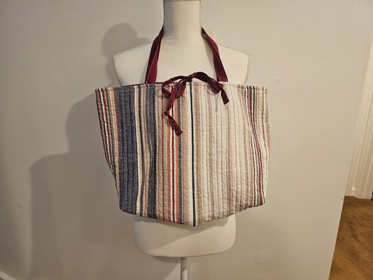 Repurposed Quilt Tote Bag – Large Striped Carryall