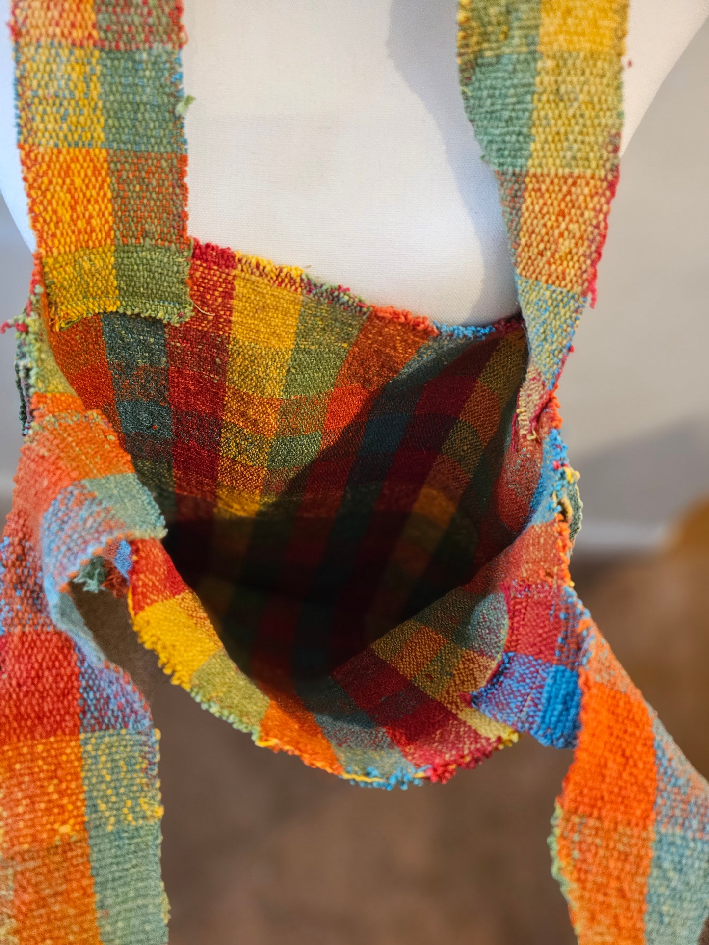 Repurposed Woven Tote Bag – Colorful Boho Fringe Shoulder Bag