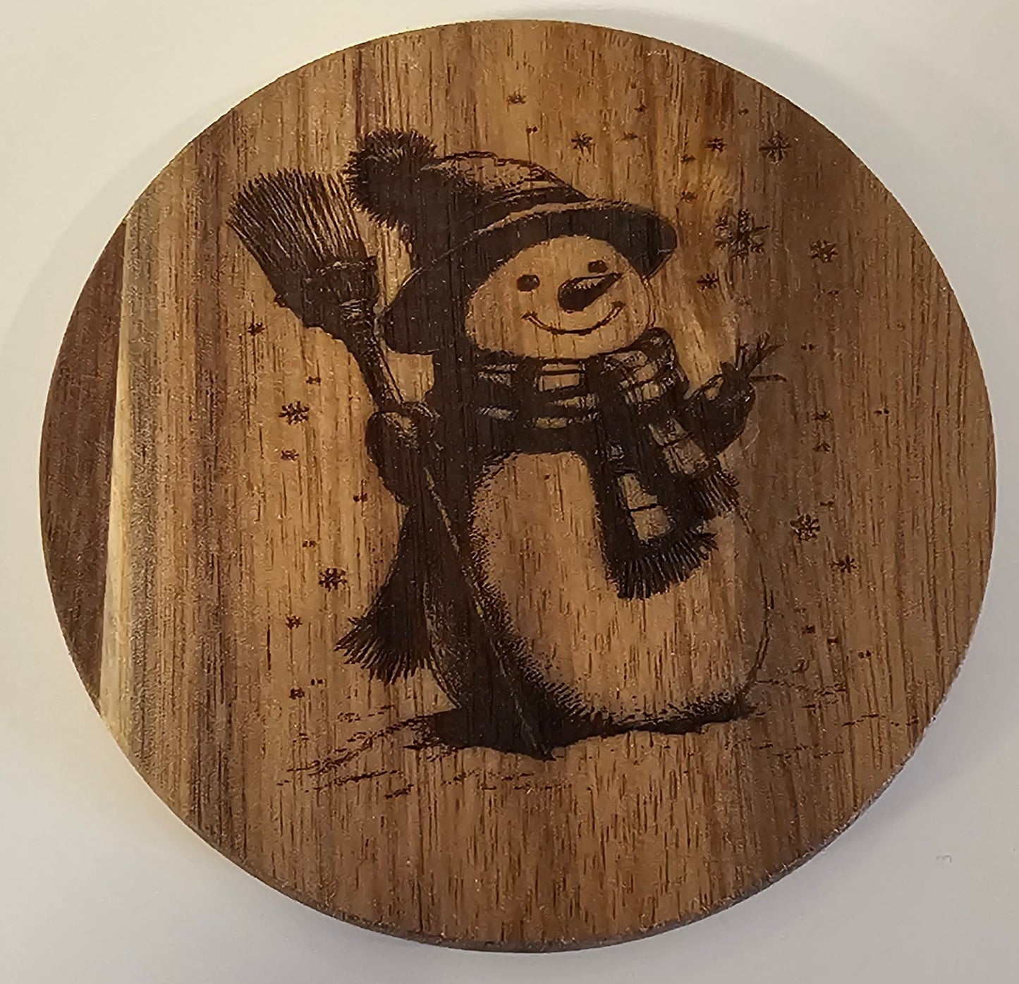 Laser-Engraved Snowman Wooden Coaster